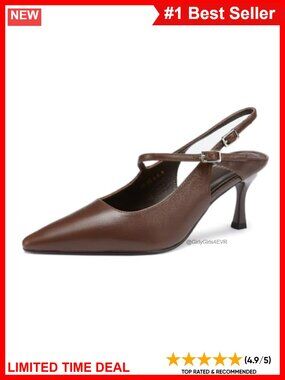 Lambskin Leather Pointed-Toe Slingback Heels Adjustable Buckle Mid-Heel